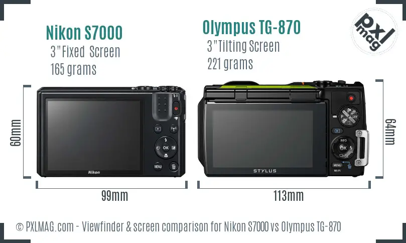 Nikon S7000 vs Olympus TG-870 Screen and Viewfinder comparison