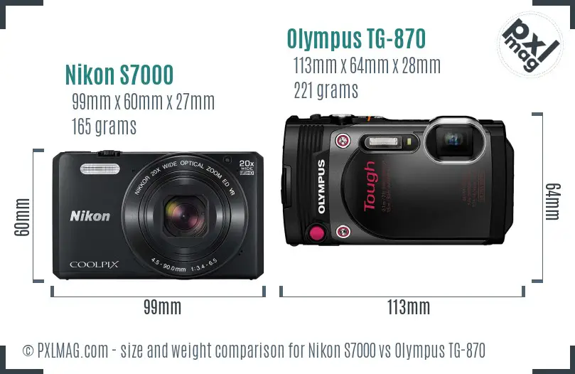 Nikon S7000 vs Olympus TG-870 size comparison