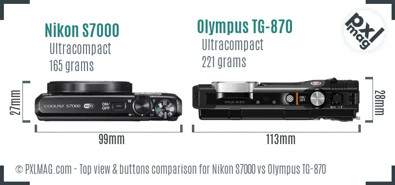 Nikon S7000 vs Olympus TG-870 top view buttons comparison