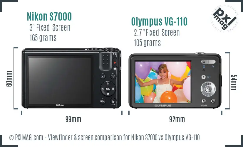 Nikon S7000 vs Olympus VG-110 Screen and Viewfinder comparison