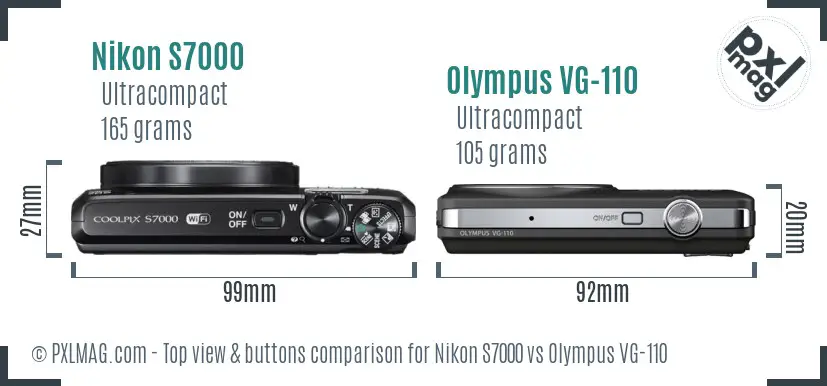 Nikon S7000 vs Olympus VG-110 top view buttons comparison
