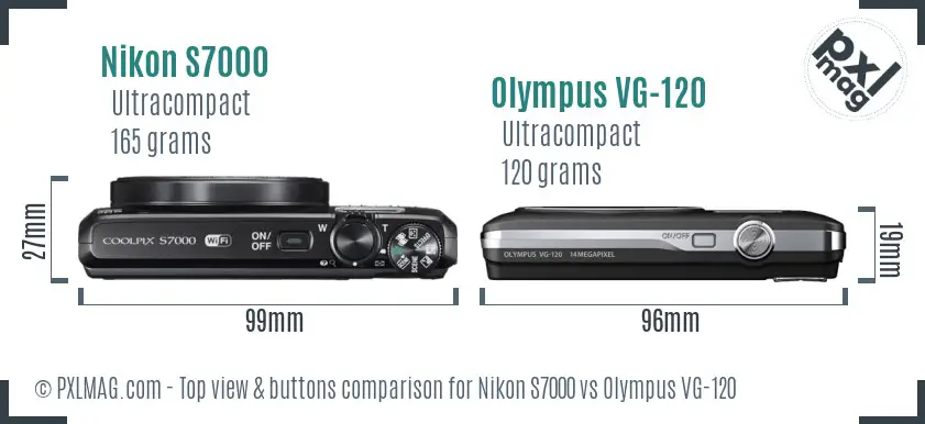 Nikon S7000 vs Olympus VG-120 top view buttons comparison