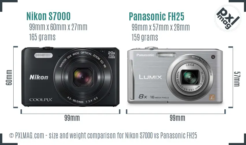 Nikon S7000 vs Panasonic FH25 size comparison