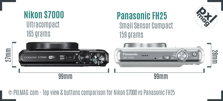 Nikon S7000 vs Panasonic FH25 top view buttons comparison