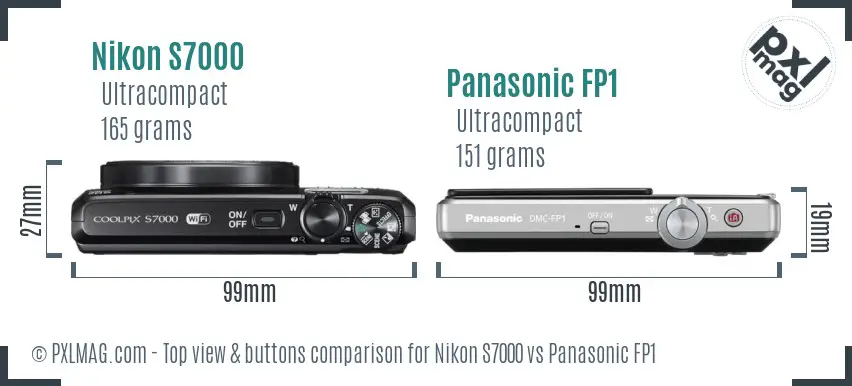 Nikon S7000 vs Panasonic FP1 top view buttons comparison