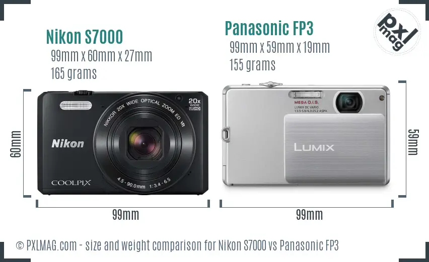 Nikon S7000 vs Panasonic FP3 size comparison