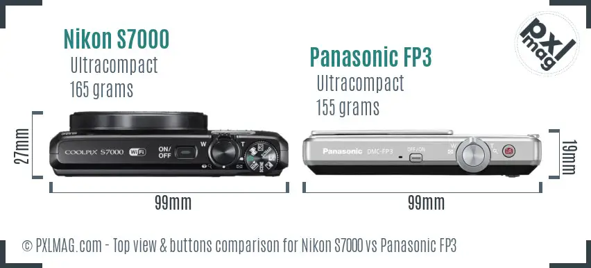 Nikon S7000 vs Panasonic FP3 top view buttons comparison