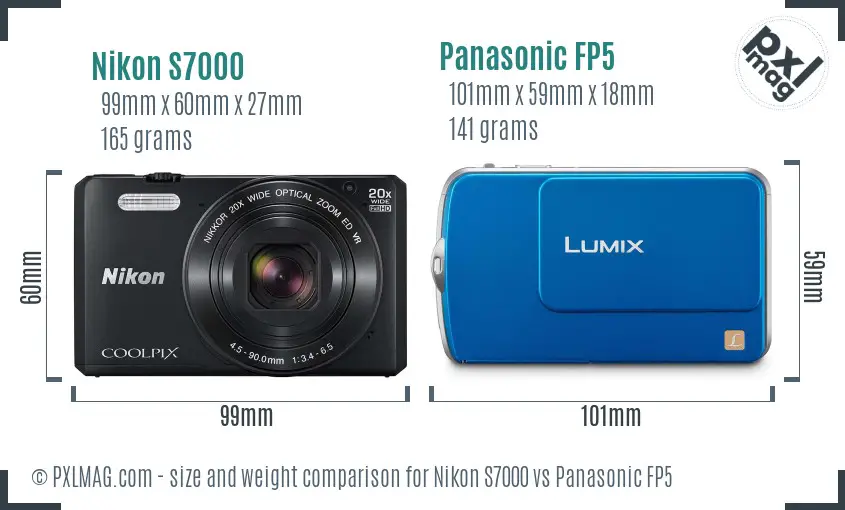 Nikon S7000 vs Panasonic FP5 size comparison