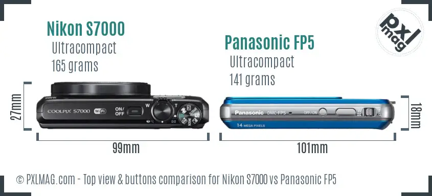 Nikon S7000 vs Panasonic FP5 top view buttons comparison