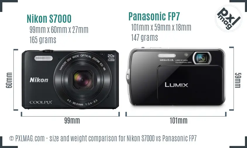 Nikon S7000 vs Panasonic FP7 size comparison