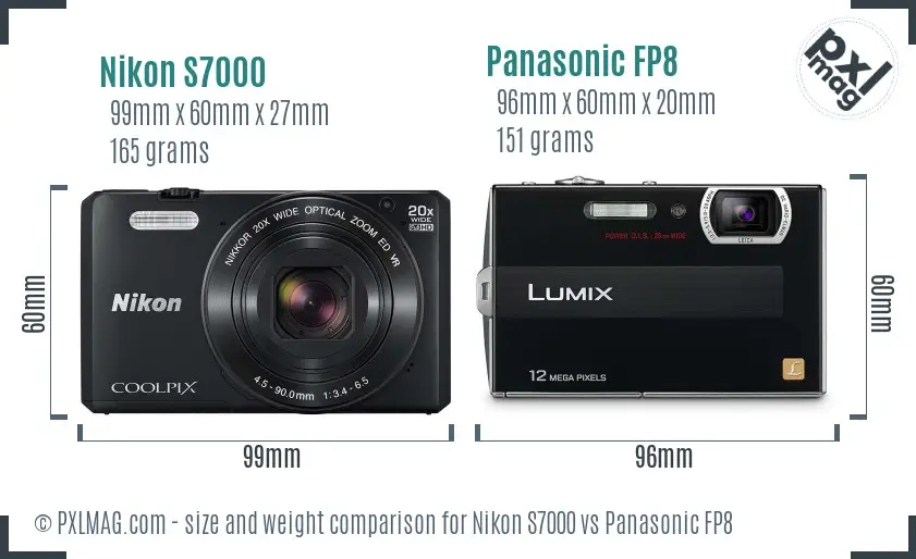 Nikon S7000 vs Panasonic FP8 size comparison