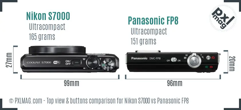 Nikon S7000 vs Panasonic FP8 top view buttons comparison