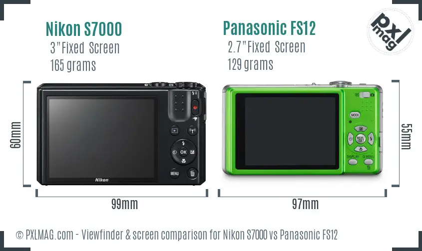 Nikon S7000 vs Panasonic FS12 Screen and Viewfinder comparison