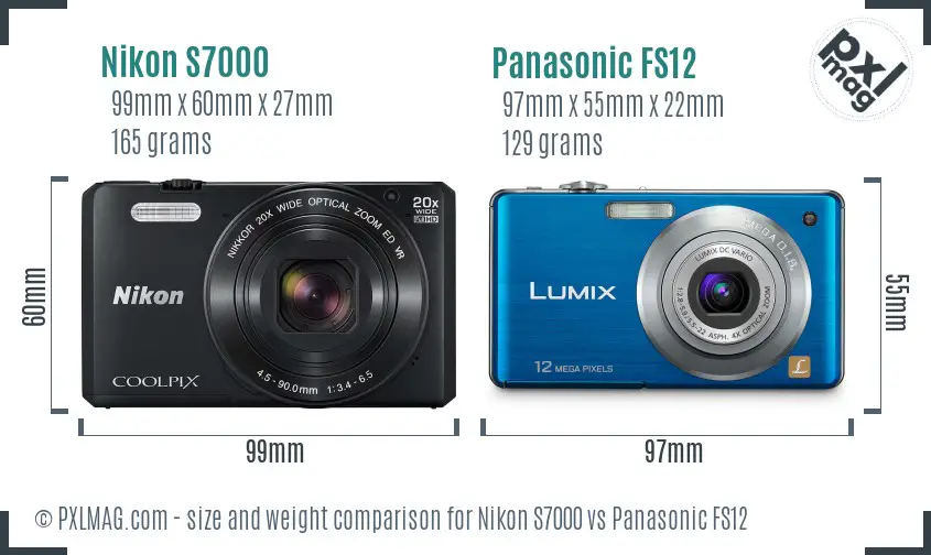 Nikon S7000 vs Panasonic FS12 size comparison