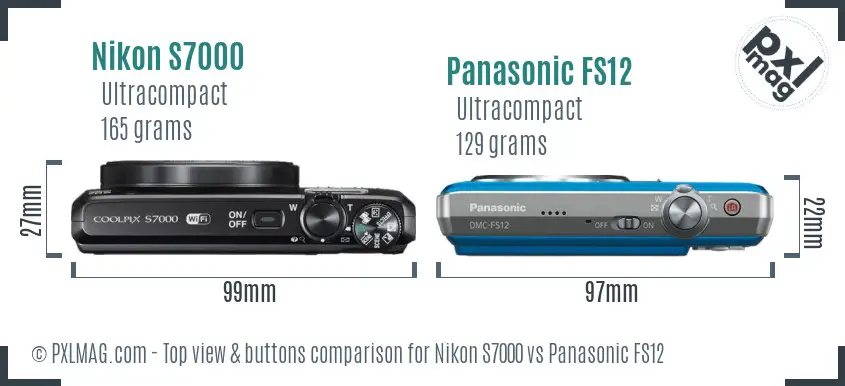 Nikon S7000 vs Panasonic FS12 top view buttons comparison