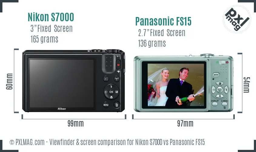 Nikon S7000 vs Panasonic FS15 Screen and Viewfinder comparison