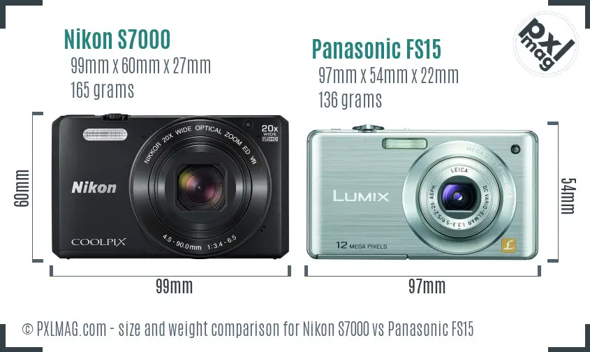 Nikon S7000 vs Panasonic FS15 size comparison
