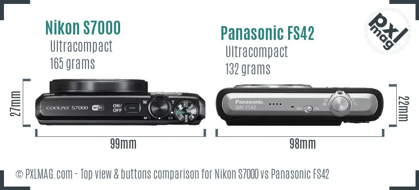 Nikon S7000 vs Panasonic FS42 top view buttons comparison