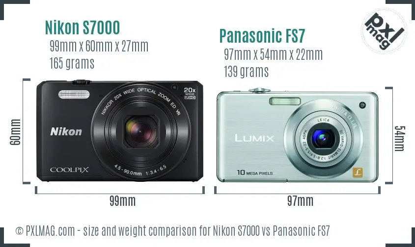 Nikon S7000 vs Panasonic FS7 size comparison