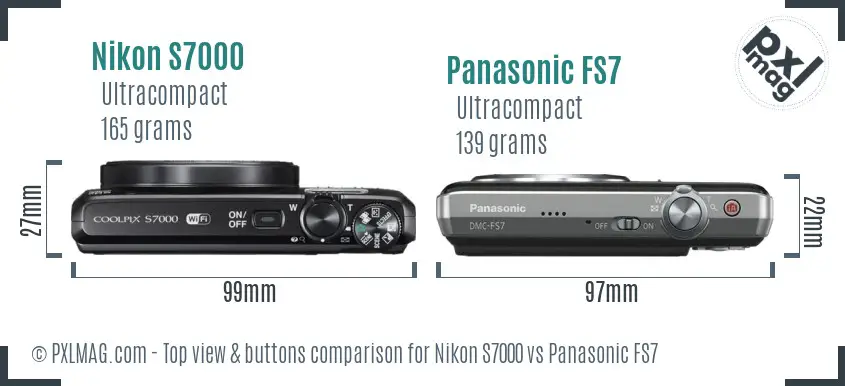 Nikon S7000 vs Panasonic FS7 top view buttons comparison