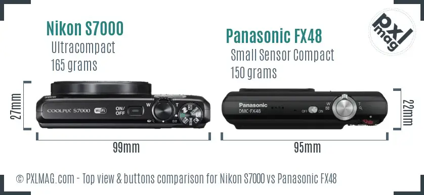 Nikon S7000 vs Panasonic FX48 top view buttons comparison