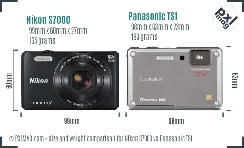 Nikon S7000 vs Panasonic TS1 size comparison