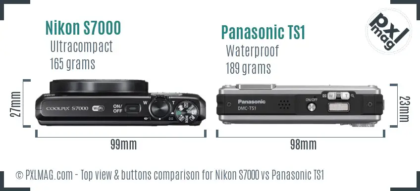 Nikon S7000 vs Panasonic TS1 top view buttons comparison