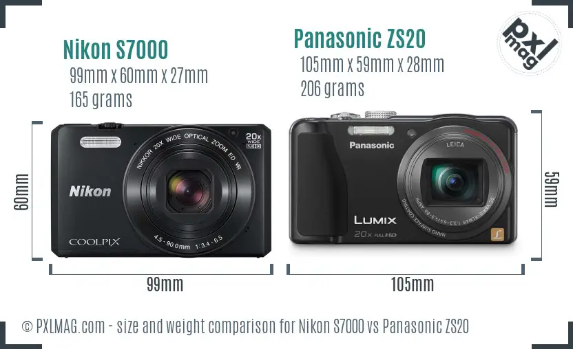Nikon S7000 vs Panasonic ZS20 size comparison