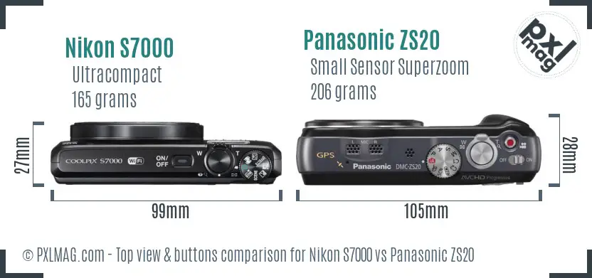 Nikon S7000 vs Panasonic ZS20 top view buttons comparison