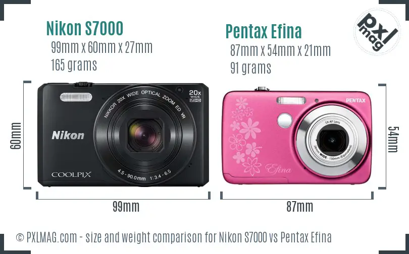 Nikon S7000 vs Pentax Efina size comparison