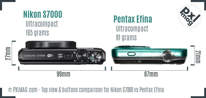 Nikon S7000 vs Pentax Efina top view buttons comparison