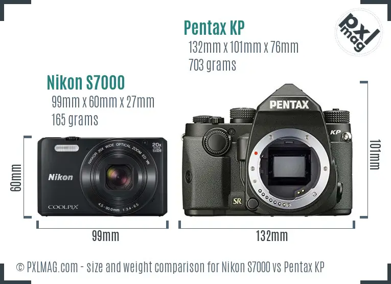 Nikon S7000 vs Pentax KP size comparison