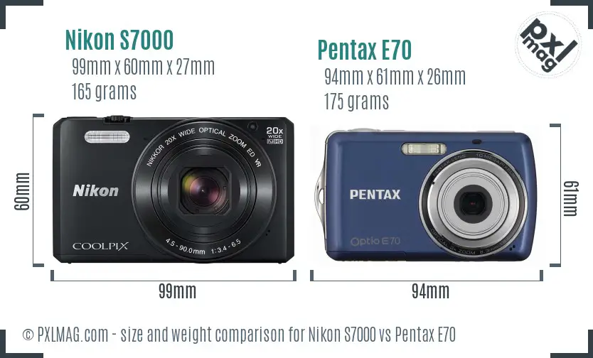 Nikon S7000 vs Pentax E70 size comparison