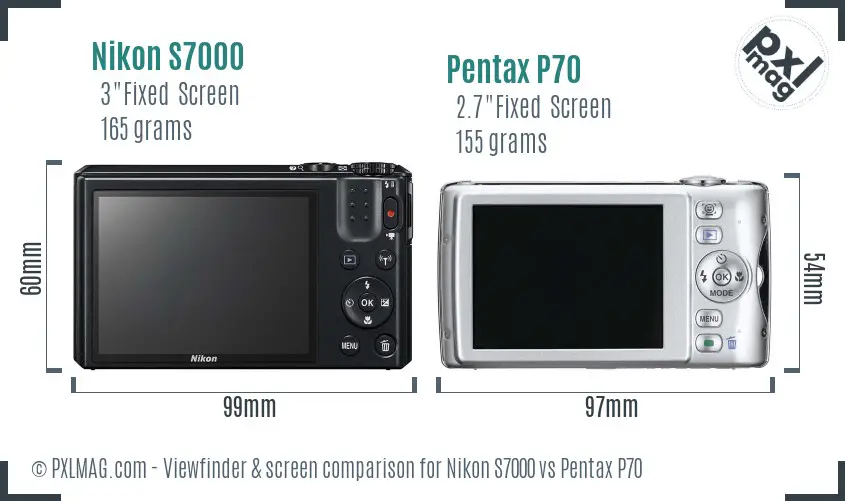 Nikon S7000 vs Pentax P70 Screen and Viewfinder comparison