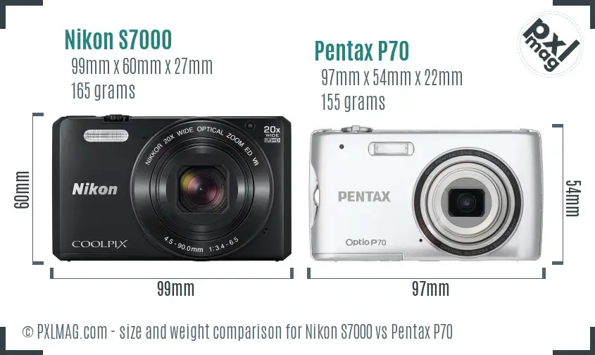 Nikon S7000 vs Pentax P70 size comparison