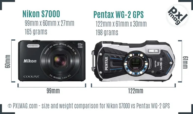 Nikon S7000 vs Pentax WG-2 GPS size comparison