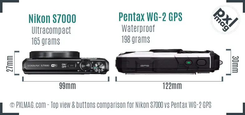 Nikon S7000 vs Pentax WG-2 GPS top view buttons comparison