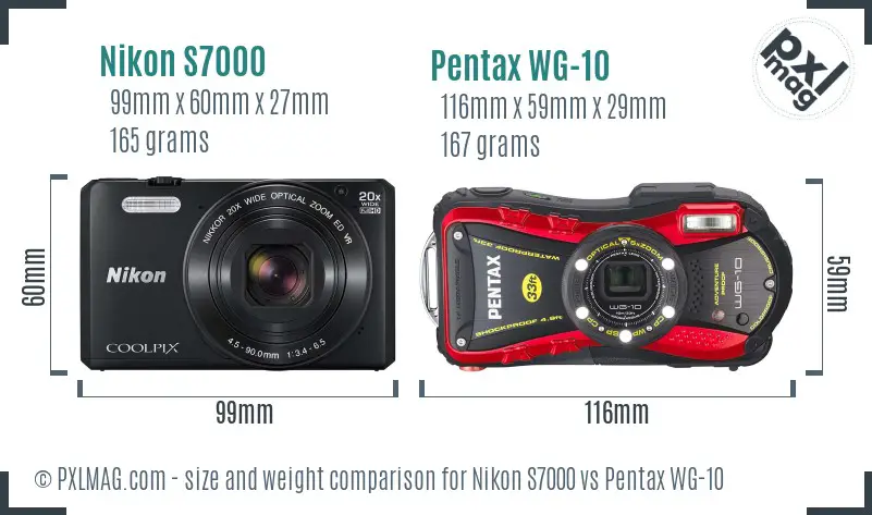 Nikon S7000 vs Pentax WG-10 size comparison