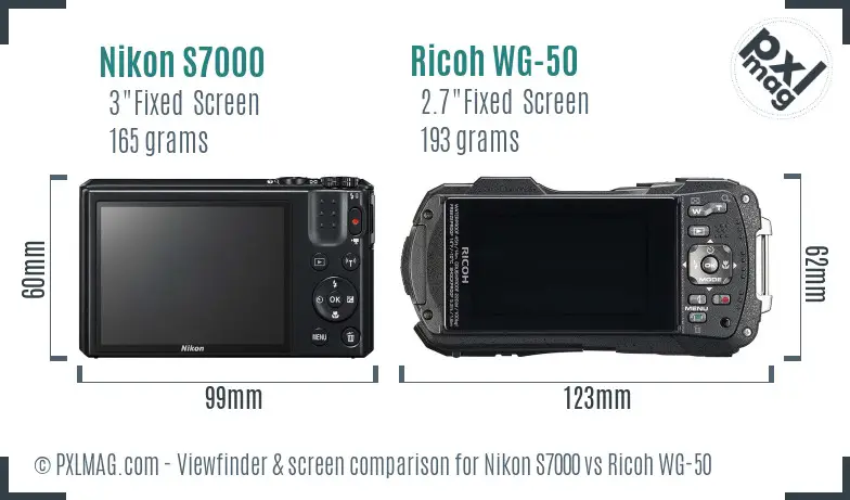 Nikon S7000 vs Ricoh WG-50 Screen and Viewfinder comparison