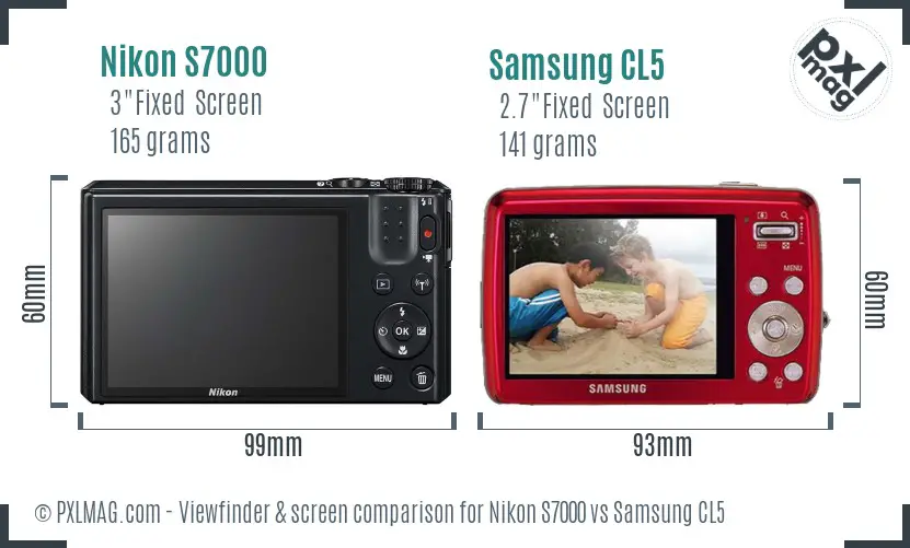 Nikon S7000 vs Samsung CL5 Screen and Viewfinder comparison