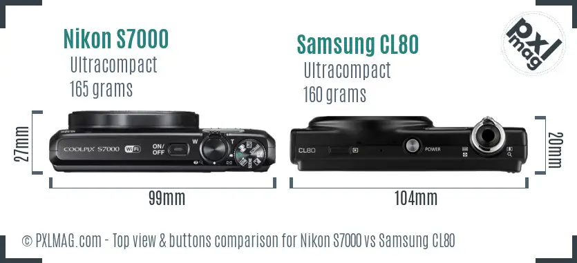 Nikon S7000 vs Samsung CL80 top view buttons comparison