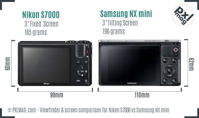 Nikon S7000 vs Samsung NX mini Screen and Viewfinder comparison