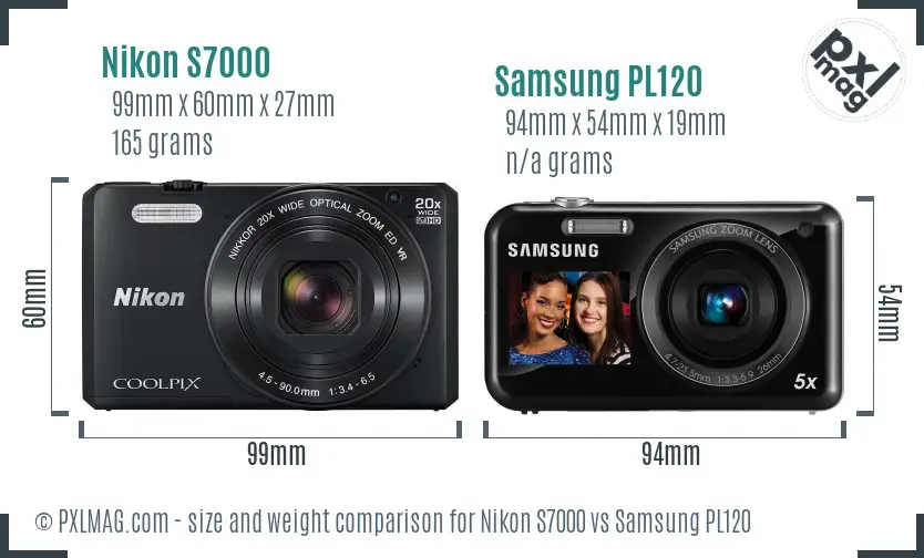 Nikon S7000 vs Samsung PL120 size comparison
