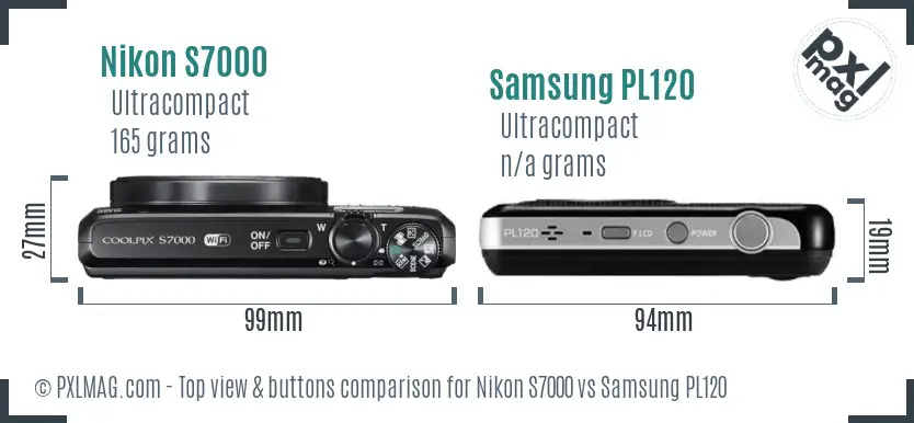 Nikon S7000 vs Samsung PL120 top view buttons comparison