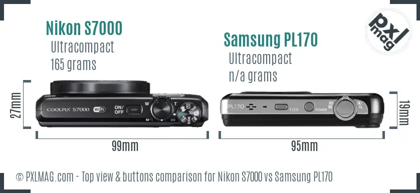 Nikon S7000 vs Samsung PL170 top view buttons comparison