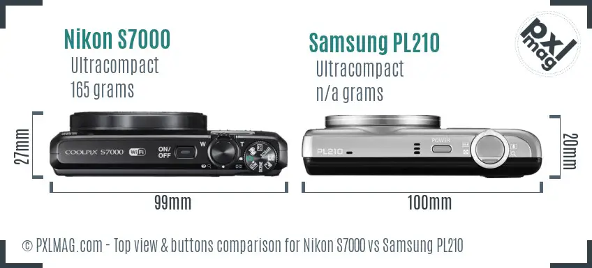 Nikon S7000 vs Samsung PL210 top view buttons comparison Nikon S7000 vs Samsung PL210 top view buttons comparison