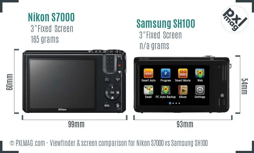 Nikon S7000 vs Samsung SH100 Screen and Viewfinder comparison