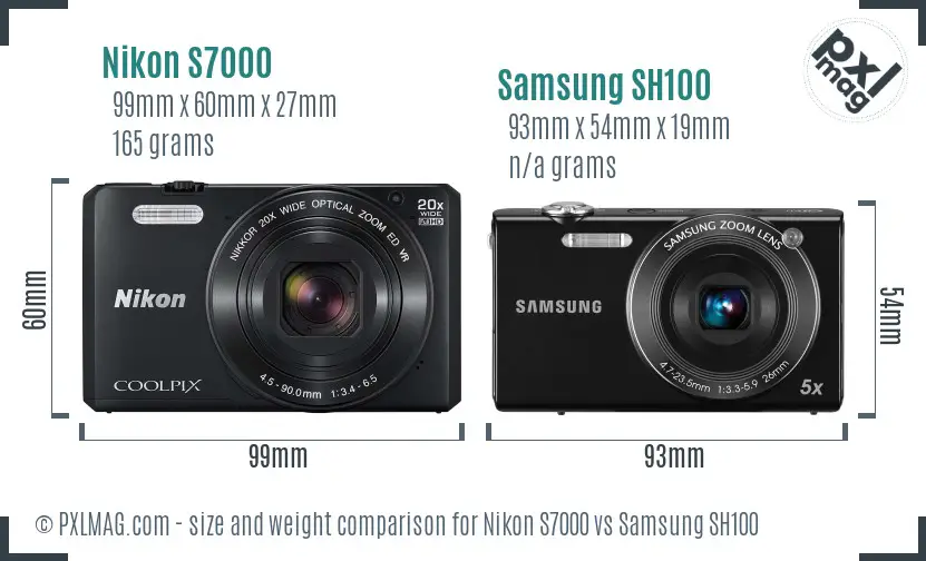 Nikon S7000 vs Samsung SH100 size comparison