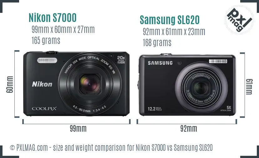 Nikon S7000 vs Samsung SL620 size comparison
