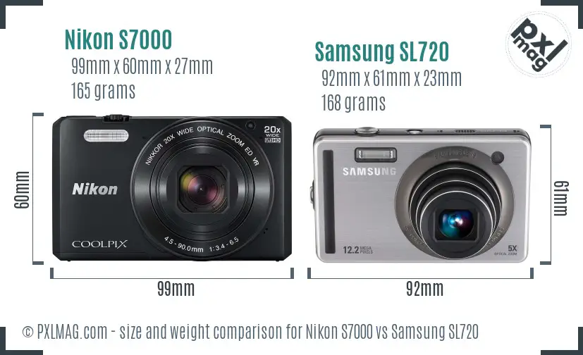 Nikon S7000 vs Samsung SL720 size comparison